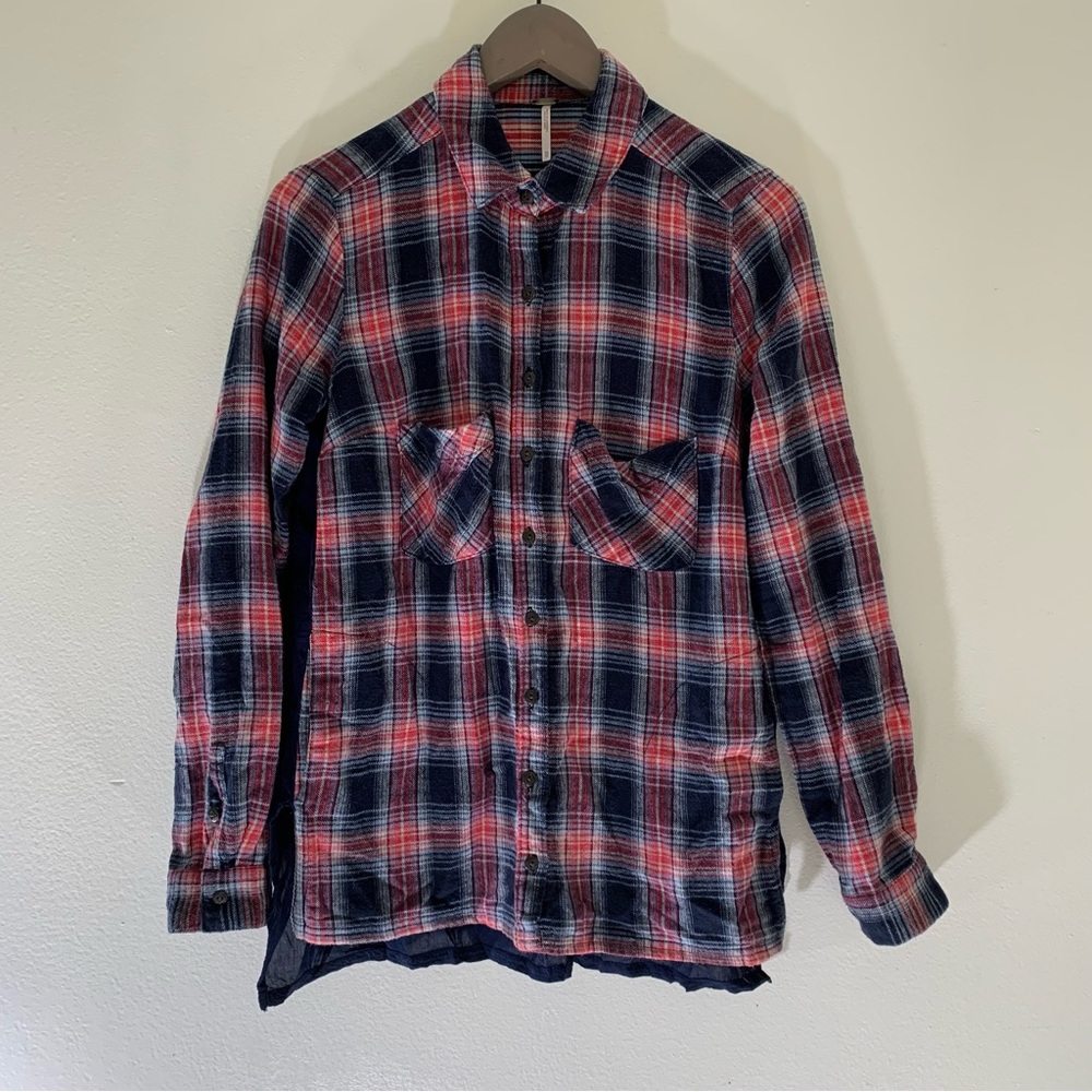 FREE PEOPLE Red and Blue Plaid Button Down Shirt BANDANA